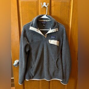 Patagonia Women’s Re-Tool Snap-T Pullover Size Medium Feather Gray Cream Accent
